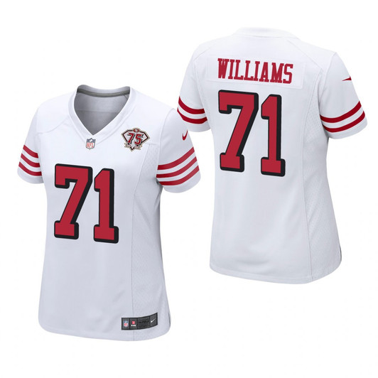 [FULLY STITCHED] San Francisco 49ers Trent Williams White 75th Anniversary Limited Football Jersey 