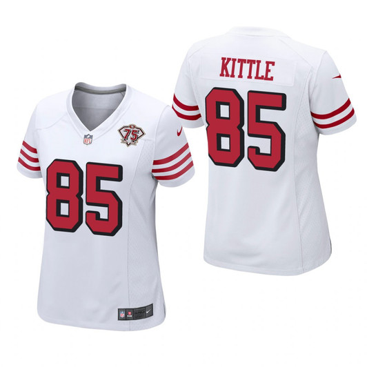 [FULLY STITCHED] San Francisco 49ers George Kittle White Alternate 75th Anniversary Limited Football Jersey 