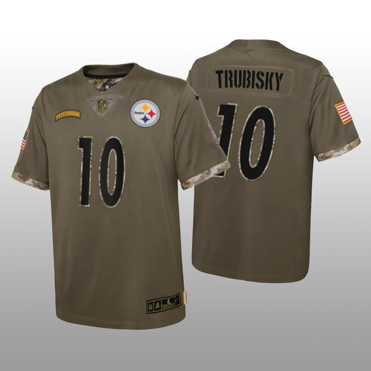 [FULLY STITCHED] Pittsburgh Steelers Mitchell Trubisky Olive American Salute To Service Limited Football Jersey 