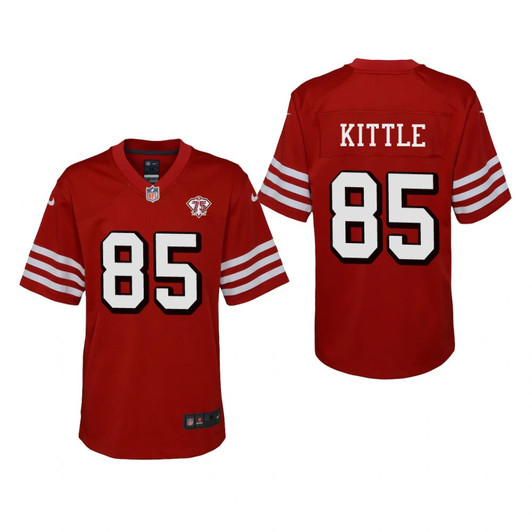 [FULLY STITCHED] San Francisco 49ers George Kittle Scarlet 75th Anniversary Limited Football Jersey 