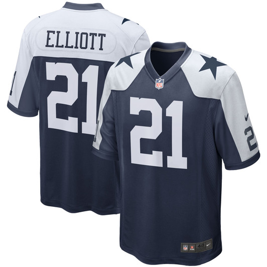 [FULLY STITCHED] Dallas Cowboys Ezekiel Elliott Alternate Navy Style 2 Limited Football Jersey 