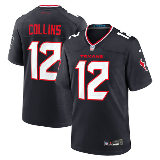 [FULLY STITCHED] Houston Texans Nico Collins Navy Style 6 Limited Football Jersey 