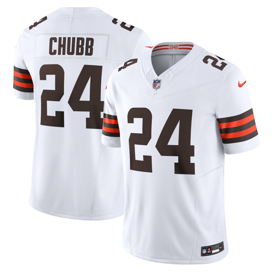 [FULLY STITCHED] Cleveland Browns Nick Chubb White Style 4 Limited Football Jersey 