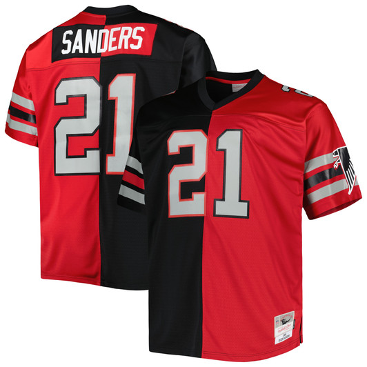 [FULLY STITCHED] Atlanta Falcons Deion Sanders Big Tall Split Legacy Black Red Limited Football Jersey 