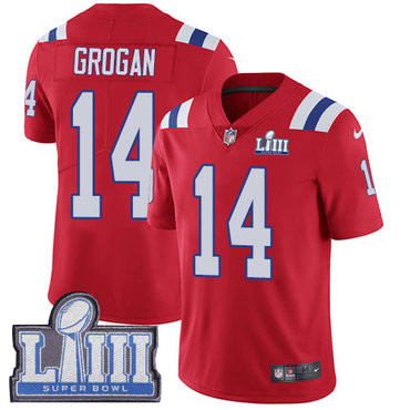 [FULLY STITCHED] #14 New England Patriots Steve Grogan Red Alternate Super Bowl LIII Bound Limited Football Jersey 