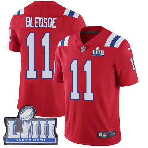 [FULLY STITCHED] #11 New England Patriots Drew Bledsoe Red Alternate Super Bowl LIII Bound Limited Football Jersey 