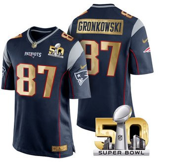 [FULLY STITCHED] #87 New England Patriots Pro Order Rob Gronkowski Navy Blue Super Bowl Limited Football Jersey 