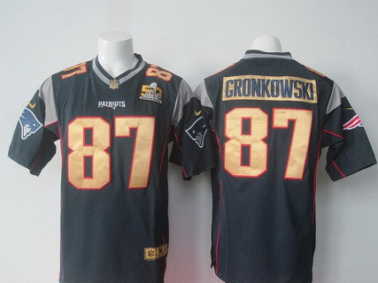 [FULLY STITCHED] #87 New England Patriots Rob Gronkowski Navy Blue Super Bowl 50th Anniversary 2016 Limited Football Jersey 