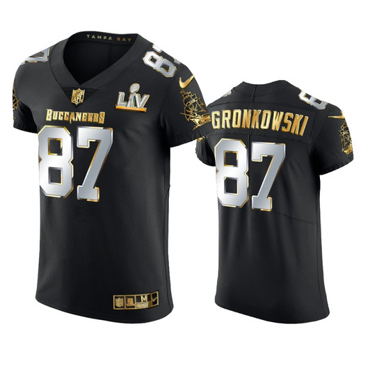 [FULLY STITCHED] Tampa Bay Buccaneers Rob Gronkowski Black Super Bowl LV Golden Limited Football Jersey 