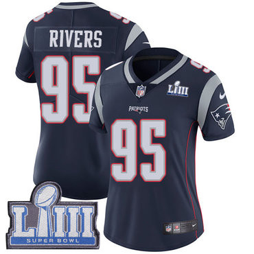 [FULLY STITCHED] #95 New England Patriots Derek Rivers Navy Blue Home Super Bowl LIII Bound Limited Football Jersey 