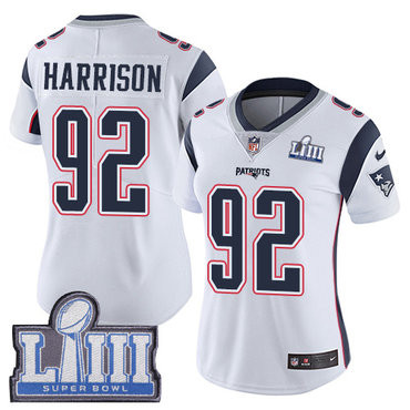 [FULLY STITCHED] #92 New England Patriots James Harrison White Road Super Bowl LIII Bound Limited Football Jersey 