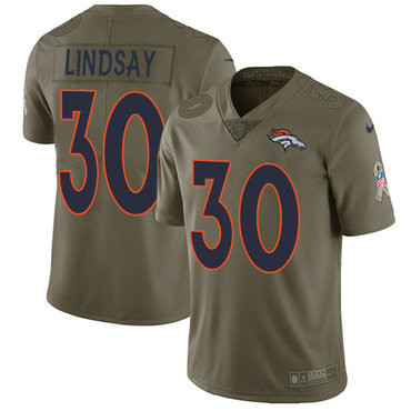 [FULLY STITCHED] #30 Denver Broncos Phillip Lindsay Olive 2017 Salute To Service Limited Football Jersey 