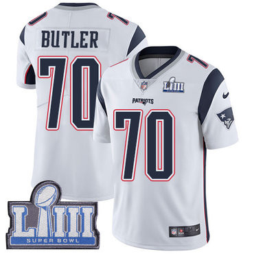 [FULLY STITCHED] #70 New England Patriots Adam Butler White Road Super Bowl LIII Bound Limited Football Jersey 
