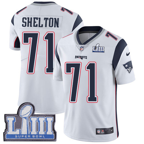 [FULLY STITCHED] #71 New England Patriots Danny Shelton White Road Super Bowl LIII Bound Limited Football Jersey 