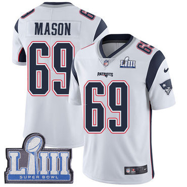 [FULLY STITCHED] #69 New England Patriots Shaq Mason White Road Super Bowl LIII Bound Limited Football Jersey 