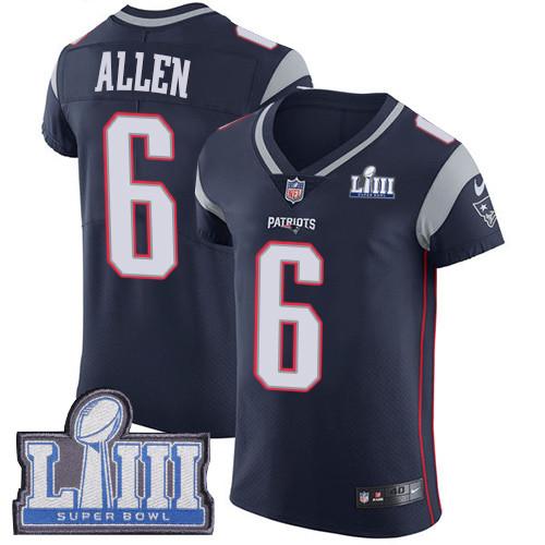 [FULLY STITCHED] #6 New England Patriots Ryan Allen Navy Blue Home Super Bowl LIII Bound Style 2 Limited Football Jersey 