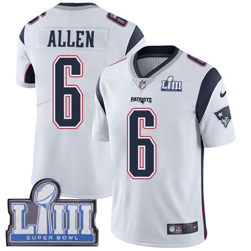 [FULLY STITCHED] #6 New England Patriots Ryan Allen White Road Super Bowl LIII Bound Limited Football Jersey 