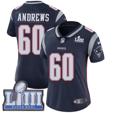 [FULLY STITCHED] #60 New England Patriots David Andrews Navy Blue Home Super Bowl LIII Bound Limited Football Jersey 