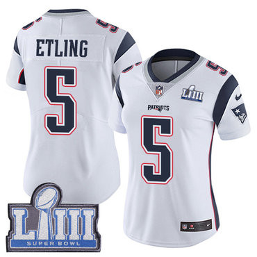 [FULLY STITCHED] #5 New England Patriots Danny Etling White Road Super Bowl LIII Bound Limited Football Jersey 