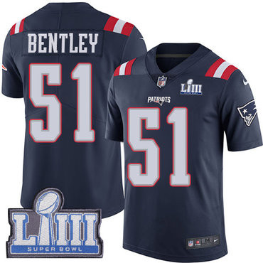 [FULLY STITCHED] #51 New England Patriots Jawhaun Bentley Navy Blue Rush Super Bowl LIII Bound Limited Football Jersey 