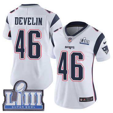 [FULLY STITCHED] #46 New England Patriots James Develin White Road Super Bowl LIII Bound Limited Football Jersey 