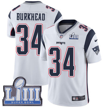 [FULLY STITCHED] #34 New England Patriots Rex Burkhead White Road Super Bowl LIII Bound Limited Football Jersey 