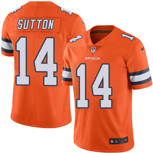 [FULLY STITCHED] #14 Denver Broncos Courtland Sutton Orange Rush Limited Football Jersey 