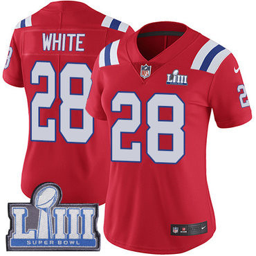 [FULLY STITCHED] #28 New England Patriots James White Red Alternate Super Bowl LIII Bound Limited Football Jersey 