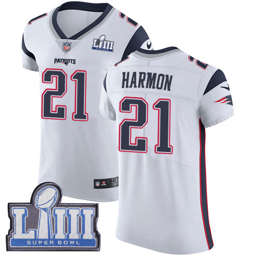 [FULLY STITCHED] #21 New England Patriots Duron Harmon White Road Super Bowl LIII Bound Limited Football Jersey 