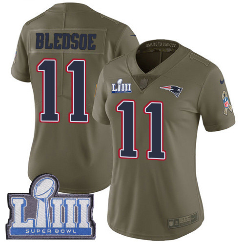 [FULLY STITCHED] #11 New England Patriots Drew Bledsoe Olive 2017 Salute To Service Super Bowl LIII Bound Limited Football Jersey 