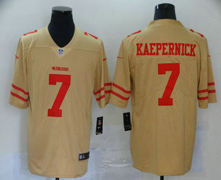 [FULLY STITCHED] #7 San Francisco 49ers Colin Kaepernick Gold 2019 Inverted Limited Football Jersey 