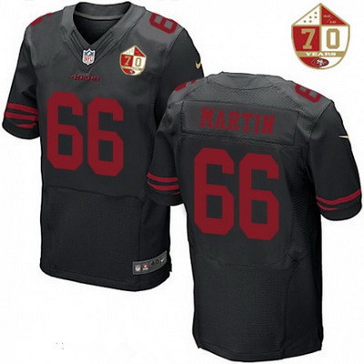 [FULLY STITCHED] #66 San Francisco 49ers Marcus Martin Black Color Rush 70th Anniversary Patch Limited Football Jersey 