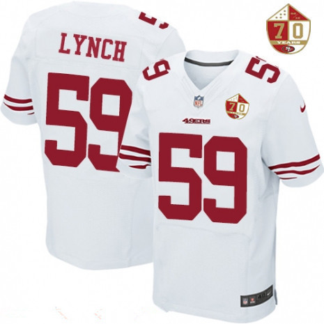 [FULLY STITCHED] #59 San Francisco 49ers Aaron Lynch White 70th Anniversary Patch Limited Football Jersey 