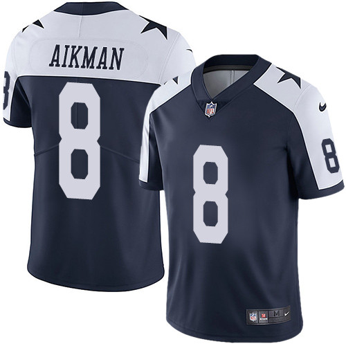 [FULLY STITCHED] #8 Dallas Cowboys Troy Aikman Navy Blue Thanksgiving Throwback Limited Football Jersey 