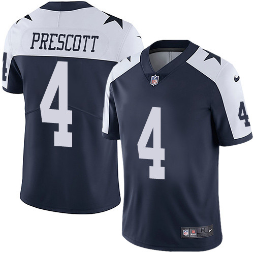 [FULLY STITCHED] #4 Dallas Cowboys Dak Prescott Navy Blue Thanksgiving Throwback Limited Football Jersey 