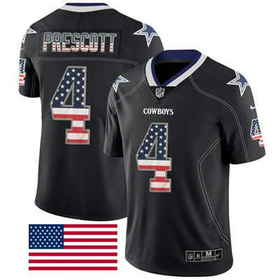 [FULLY STITCHED] #4 Dallas Cowboys Dak Prescott Black Rush USA Flag Limited Football Jersey 