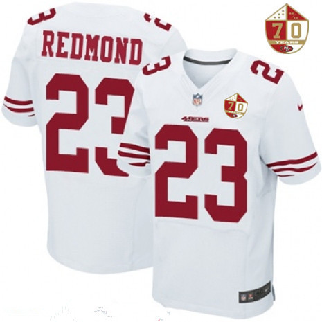 [FULLY STITCHED] #23 San Francisco 49ers Will Redmond White 70th Anniversary Patch Limited Football Jersey 
