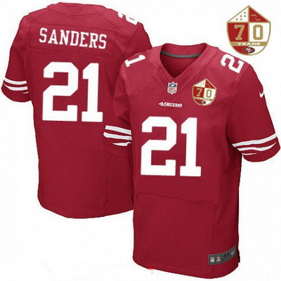 [FULLY STITCHED] #21 San Francisco 49ers Deion Sanders Scarlet Red 70th Anniversary Patch Limited Football Jersey 