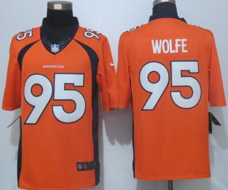 [FULLY STITCHED] #95 Denver Broncos Derek Wolfe Orange Limited Football Jersey 