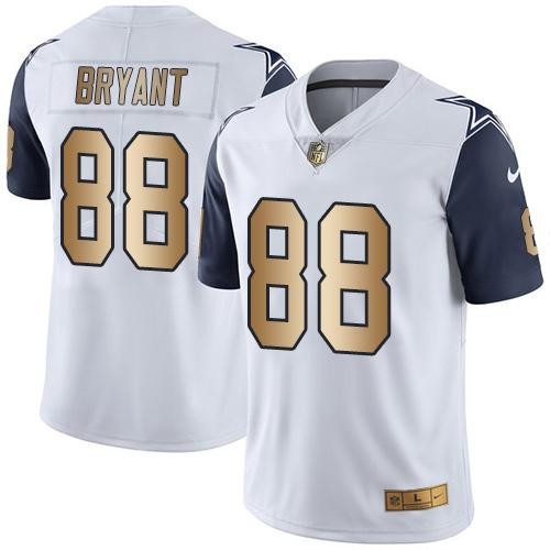 [FULLY STITCHED] #88 Dallas Cowboys Dez Bryant White Gold Rush Limited Football Jersey 