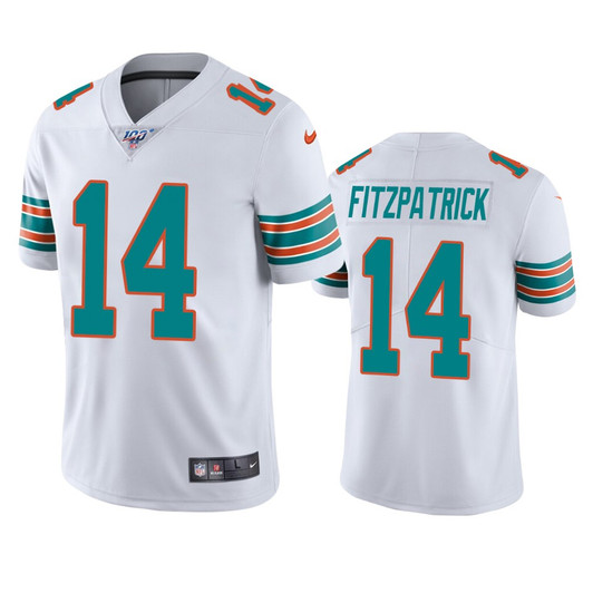 [FULLY STITCHED] Miami Dolphins Ryan Fitzpatrick White 100th Season Limited Football Jersey 