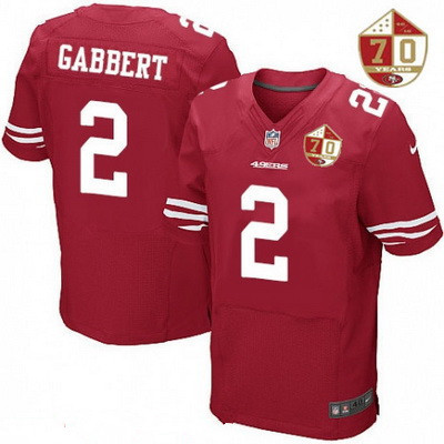 [FULLY STITCHED] #2 San Francisco 49ers Blaine Gabbert Scarlet Red 70th Anniversary Patch Limited Football Jersey 