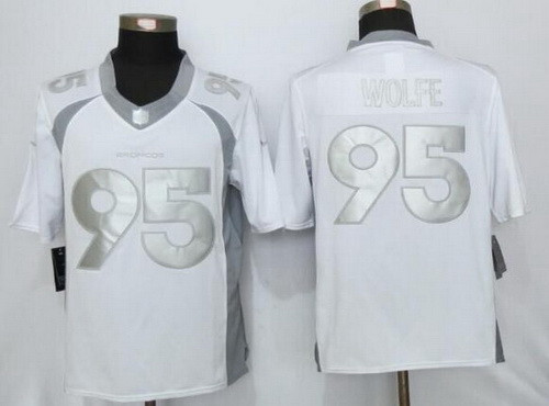 [FULLY STITCHED] #95 Denver Broncos Derek Wolfe White Platinum Limited Football Jersey 