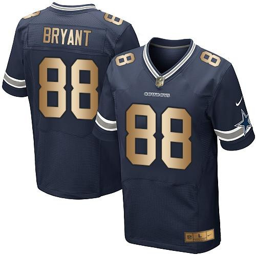 [FULLY STITCHED] #88 Dallas Cowboys Dez Bryant Navy Blue Gold Limited Football Jersey 