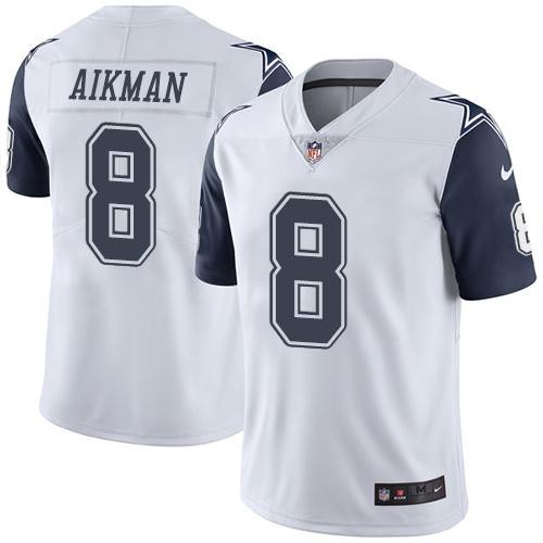 [FULLY STITCHED] #8 Dallas Cowboys Troy Aikman White Rush Limited Football Jersey 