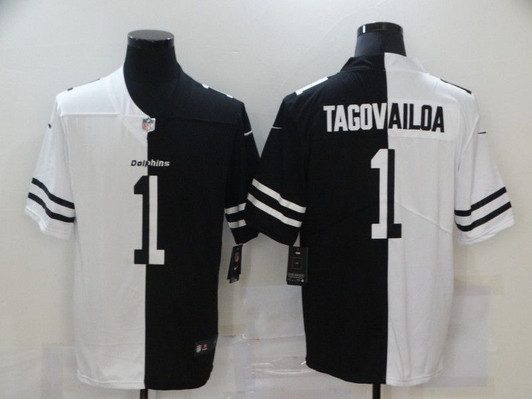 [FULLY STITCHED] #1 Tua Tagovailoa 2020 Black And White Limited Football Jersey 