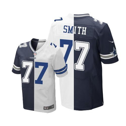 [FULLY STITCHED] #77 Dallas Cowboys Tyron Smith Navy Blue White Split Limited Football Jersey 