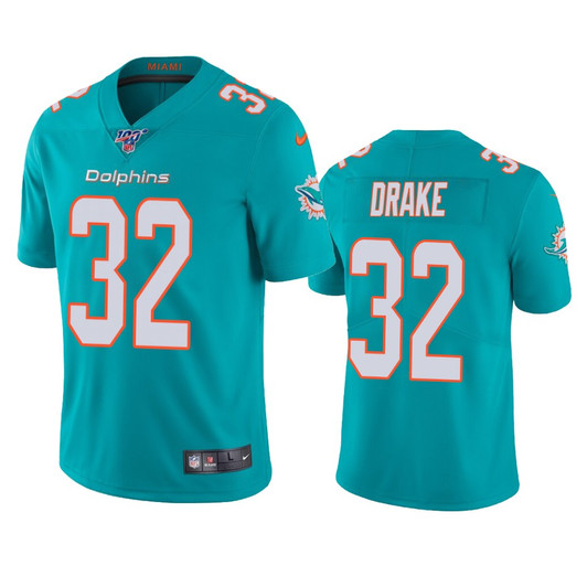 [FULLY STITCHED] Miami Dolphins Kenyan Drake Aqua 100th Season Limited Football Jersey 