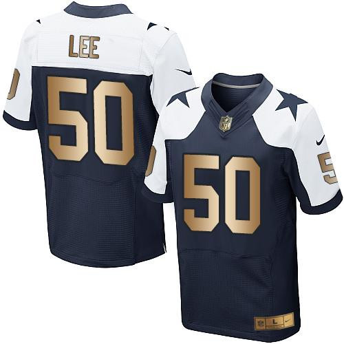 [FULLY STITCHED] #50 Dallas Cowboys Sean Lee Navy Blue Thanksgiving Throwback Gold Limited Football Jersey 