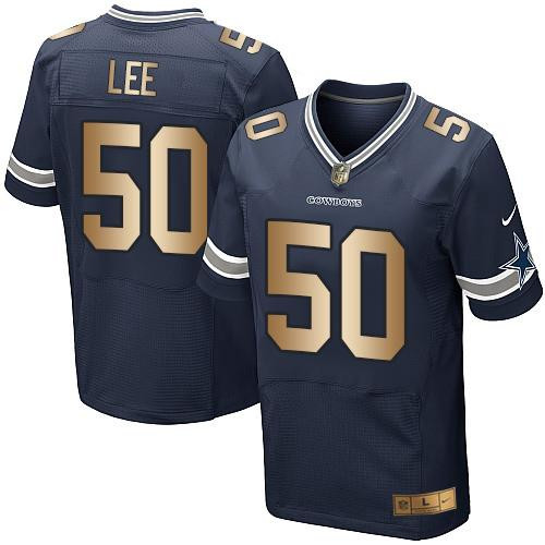[FULLY STITCHED] #50 Dallas Cowboys Sean Lee Navy Blue Gold Limited Football Jersey 